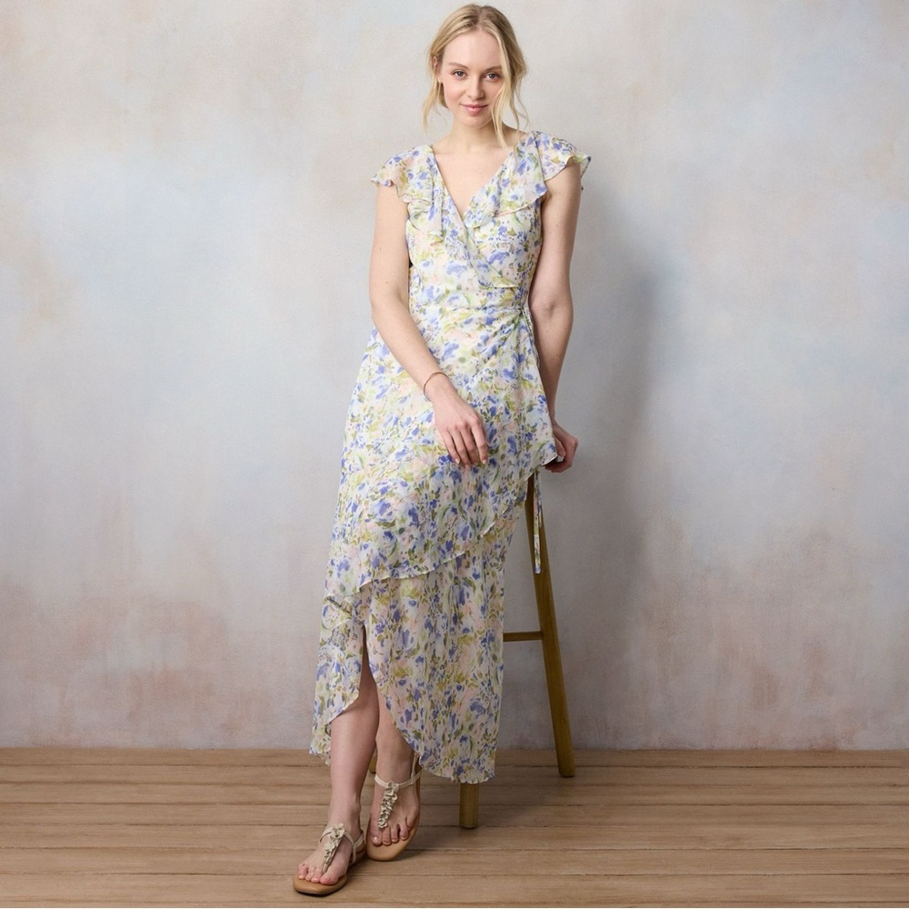 LC Lauren Conrad High Low Floral Dress - Blue and Yellow - Picture 3 of 3